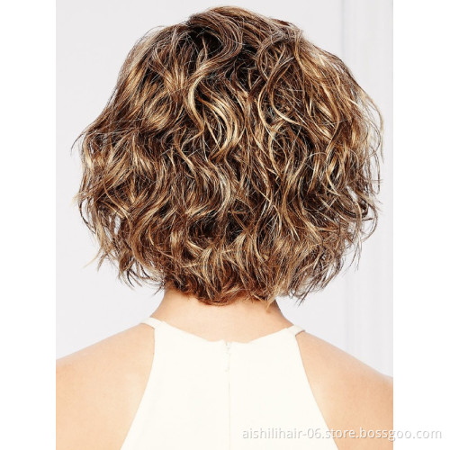 wholesale cheap short golden curly pixie cut wigs bob wig synthetic hair wig for women